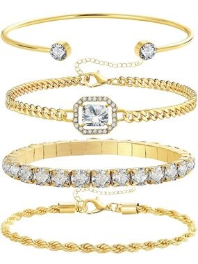 Anthropologie Gold Crystal 4-Piece Bracelet Stack